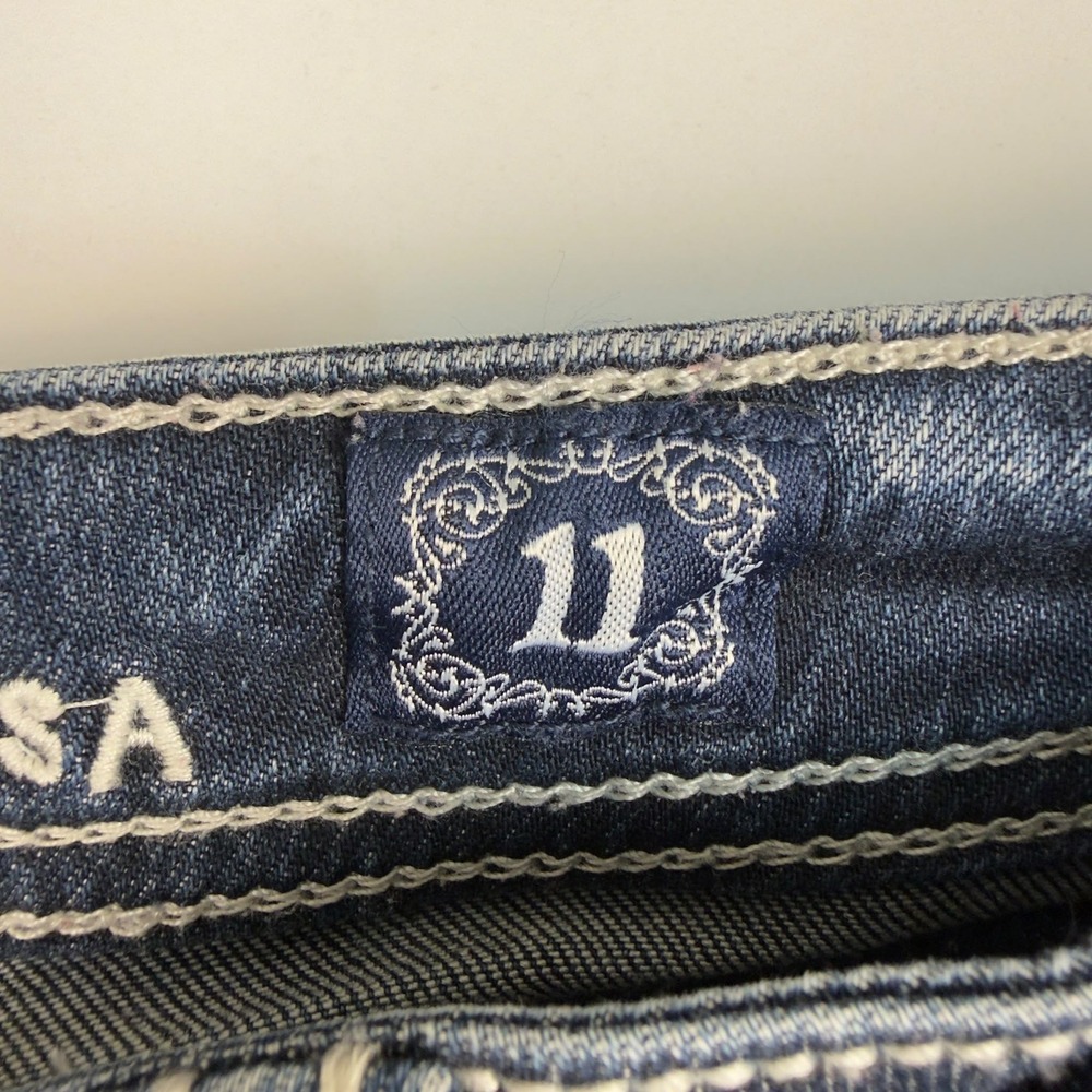 Y2K L.A. Idol USA Jeans Size 11 W33 L31.5 Rhinestone Fleur De Lis Bling Denim - Picture 7 of 14
